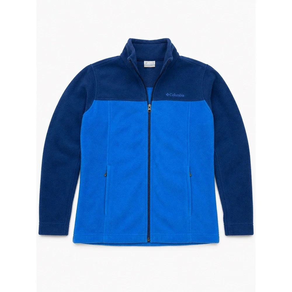 Columbia Boys Blue Full Zip Fleece Jacket Colorblock Size L 14/16 Outdoor